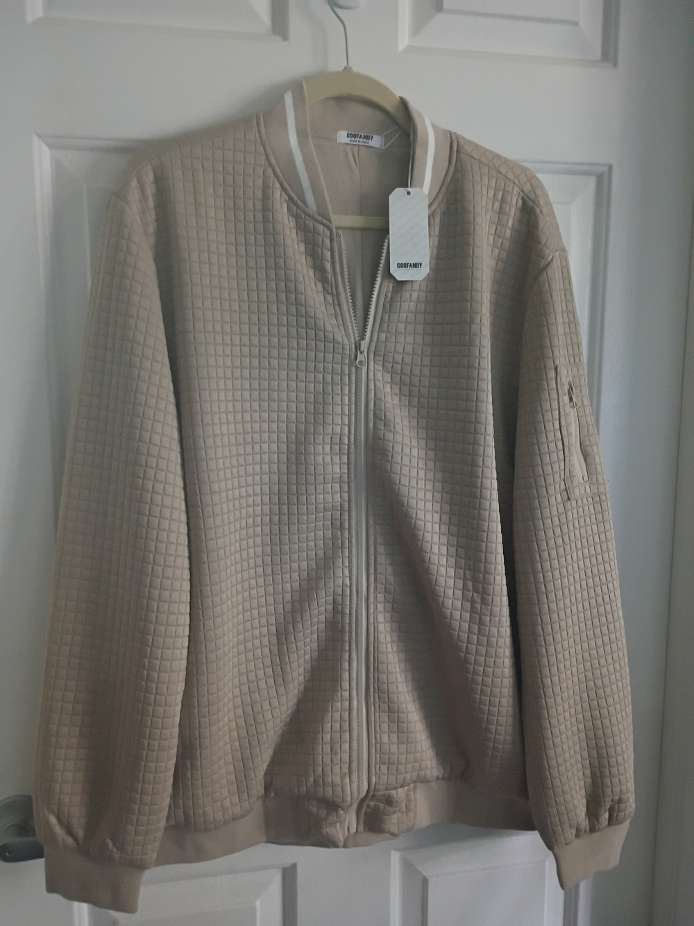 Beige NEW Quilted Bomber Jacket